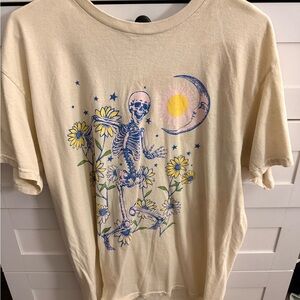 Forever 21 Cream Tee with Skeleton and Floral Design